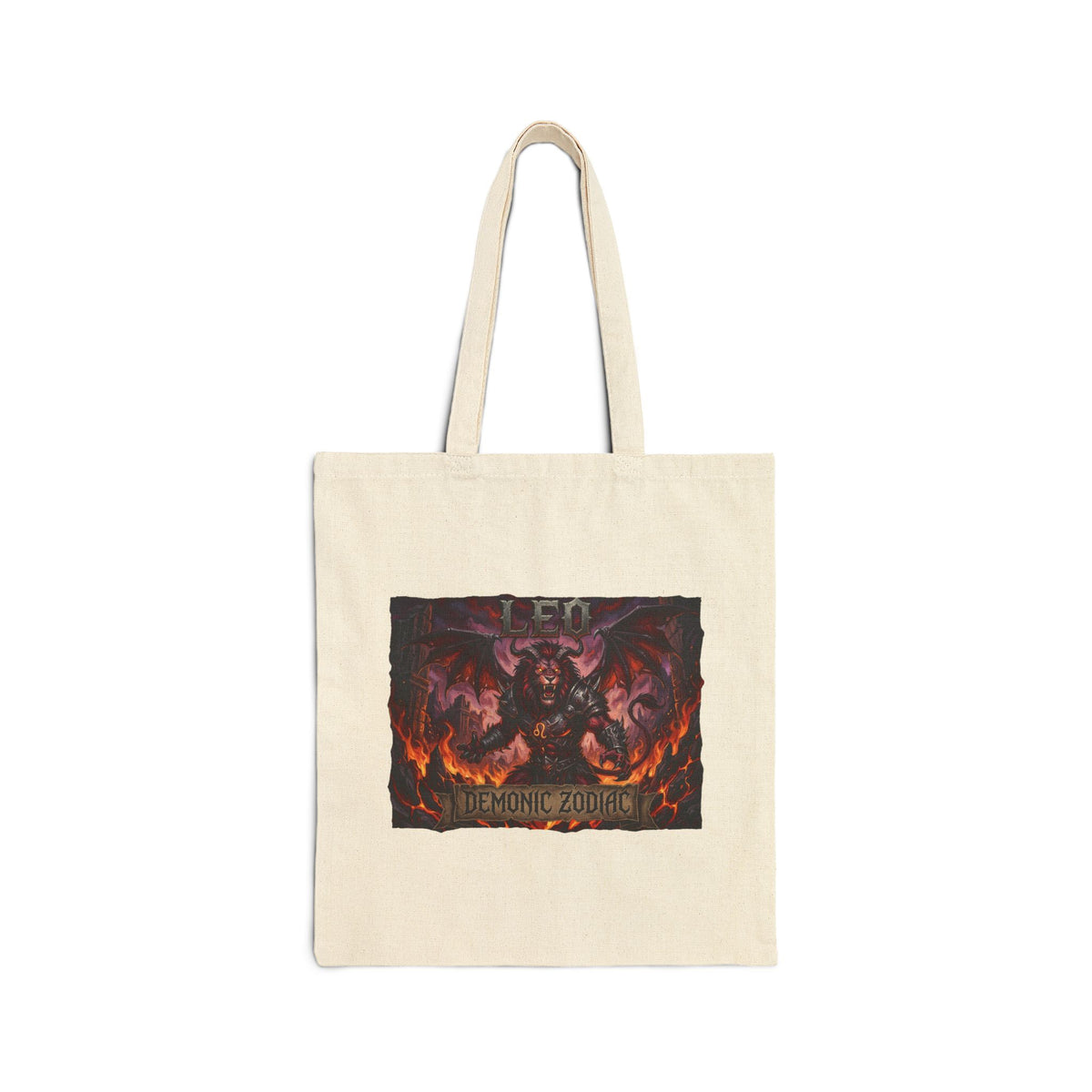 Demonic Leo Zodiac Tote Bag – Gothic Occult Cotton Canvas Shopper
