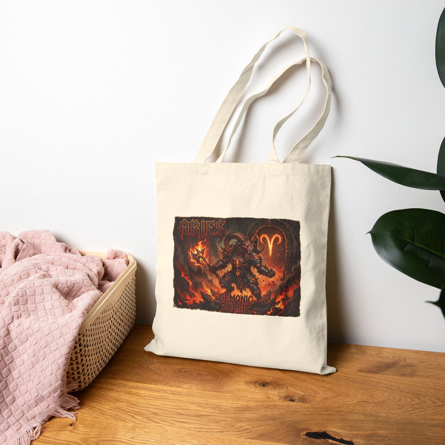 Demonic Aries Zodiac Canvas Tote Bag — Zodiac Fire Sign Gothic Tote