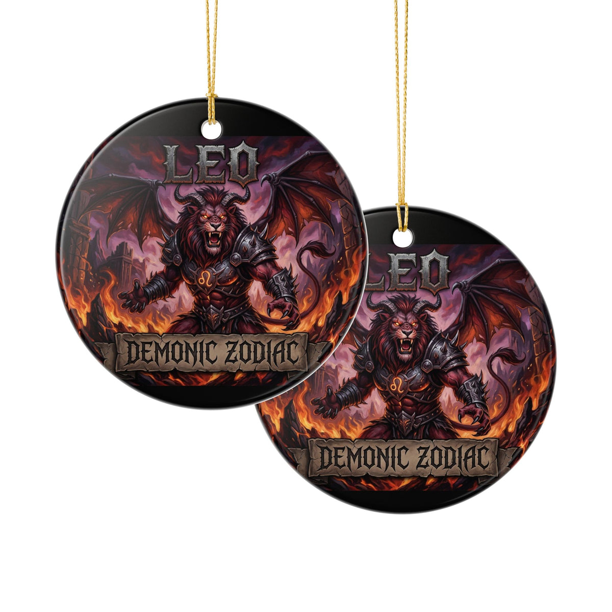 Leo Demonic Zodiac Ceramic Ornament — Fiery Lion Astrology Decoration