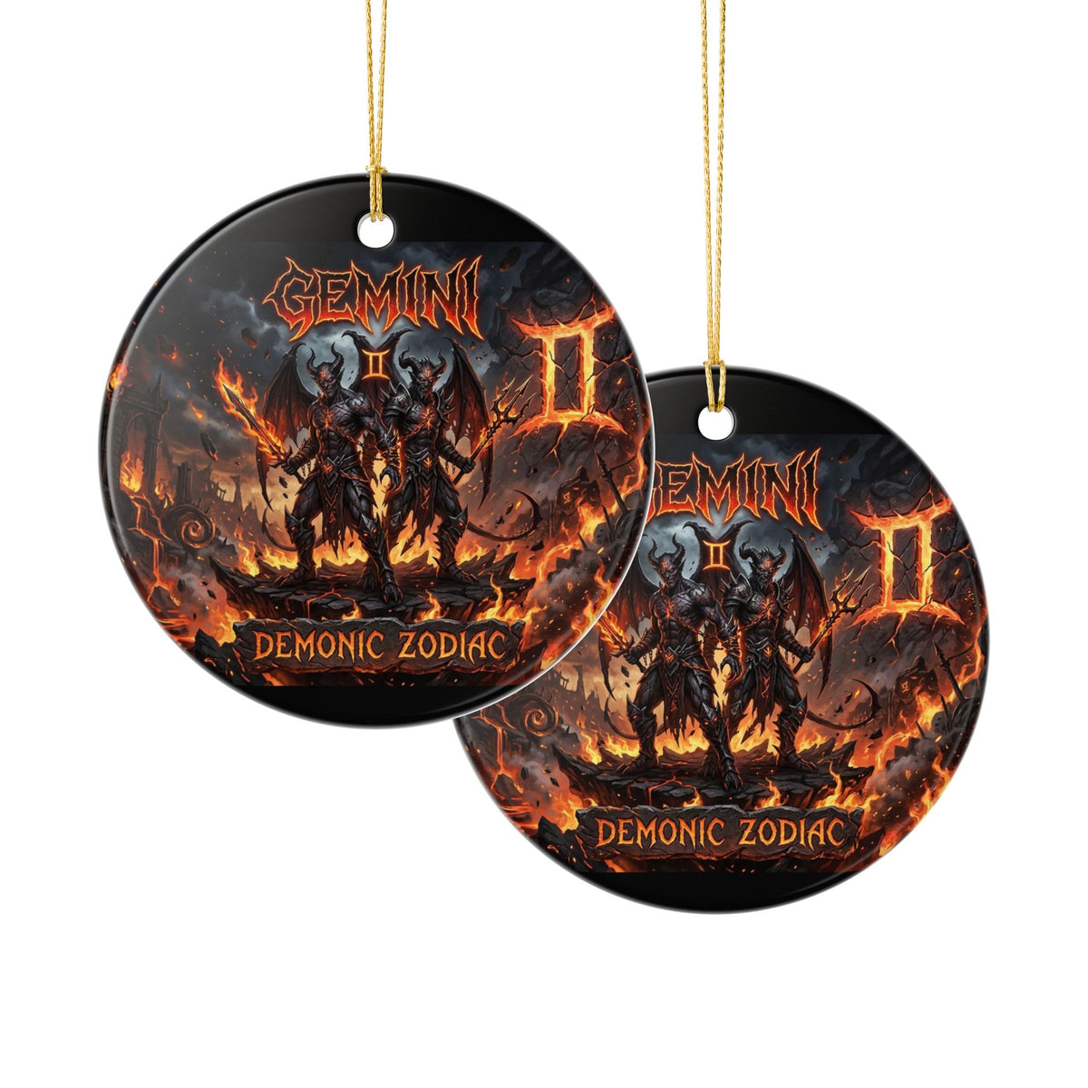 Gemini Demonic Zodiac Ceramic Ornament – Astrological Horror Holiday Decor