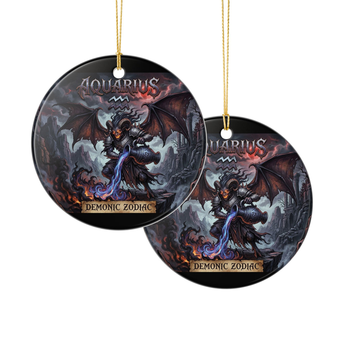 Aquarius Demonic Zodiac Ceramic Ornament — Gothic Astrology Holiday Decoration