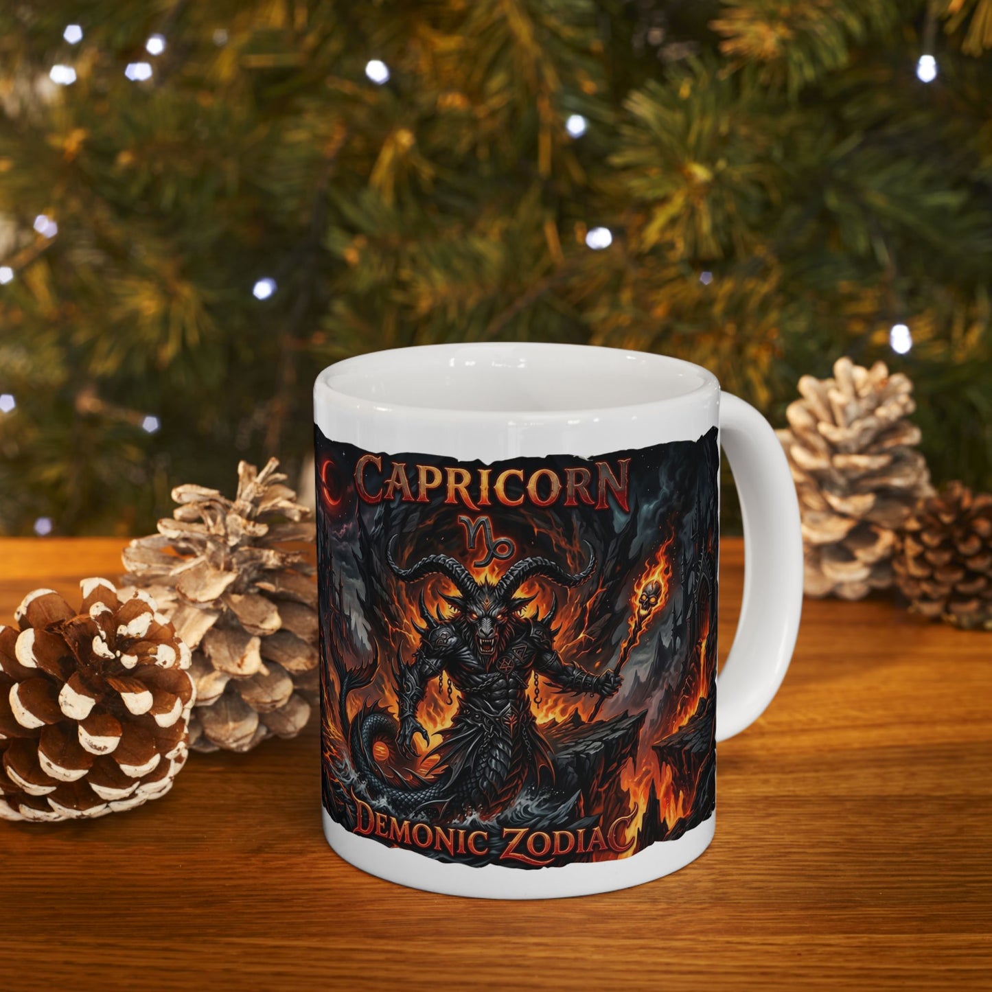 Capricorn Demon Zodiac Ceramic Mug — Fiery Gothic Astrology Coffee Cup (11oz/15oz)