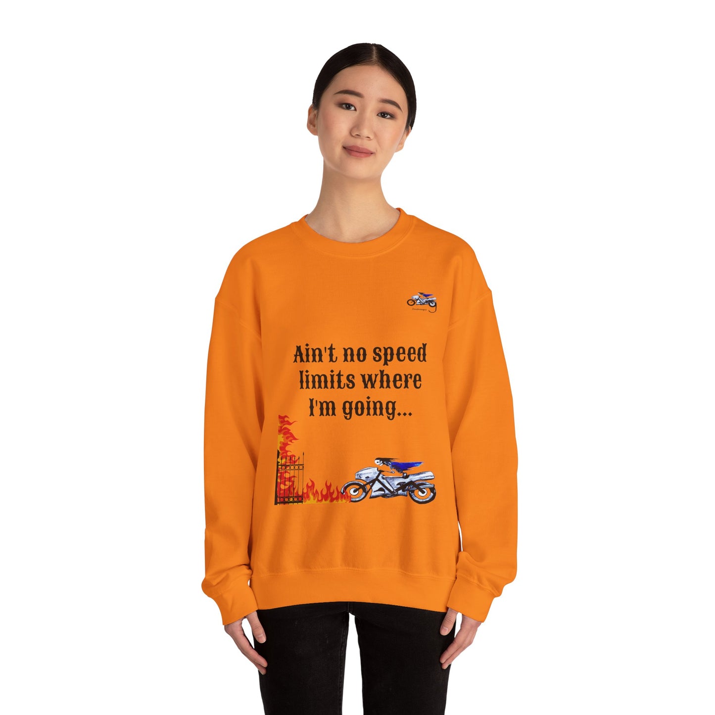 Ain't No Speed Limits Crewneck Sweatshirt - Stylish Pink Motorbike Design