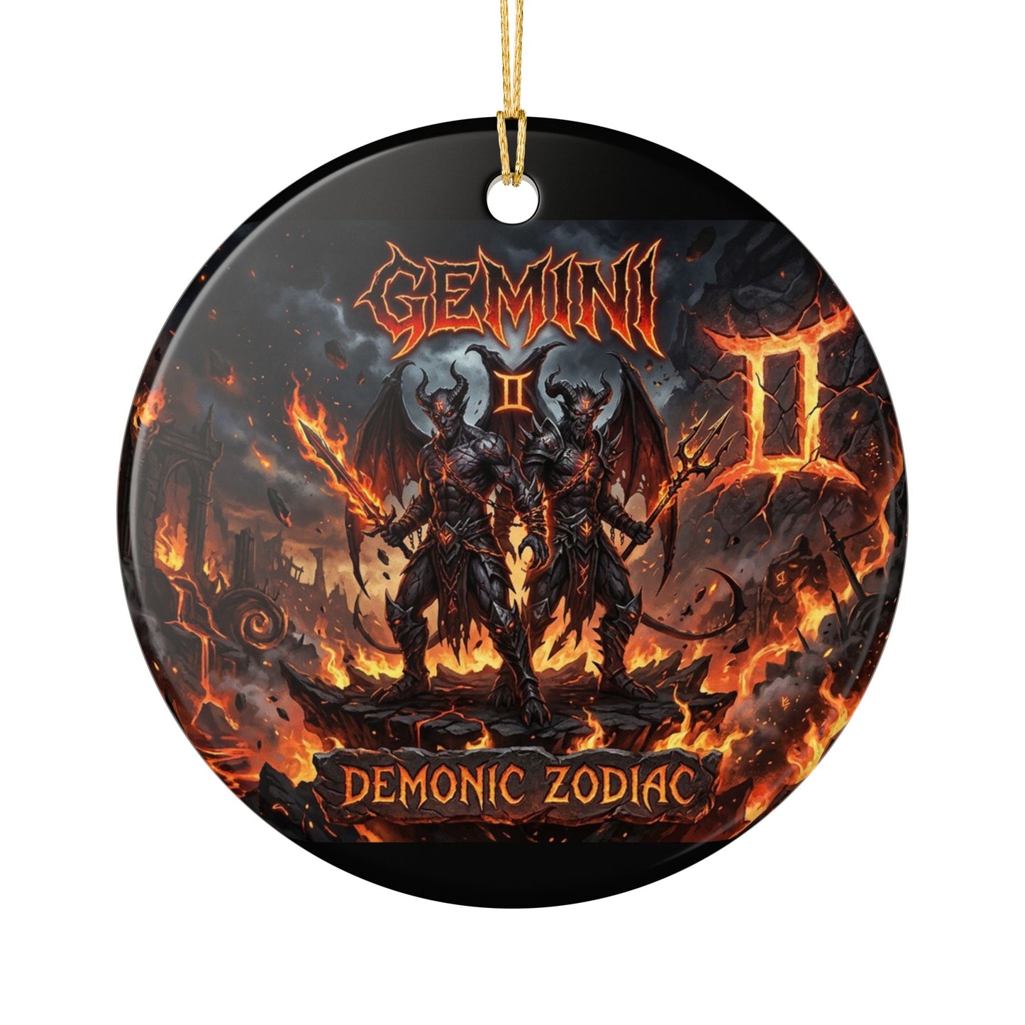 Gemini Demonic Zodiac Ceramic Ornament – Astrological Horror Holiday Decor