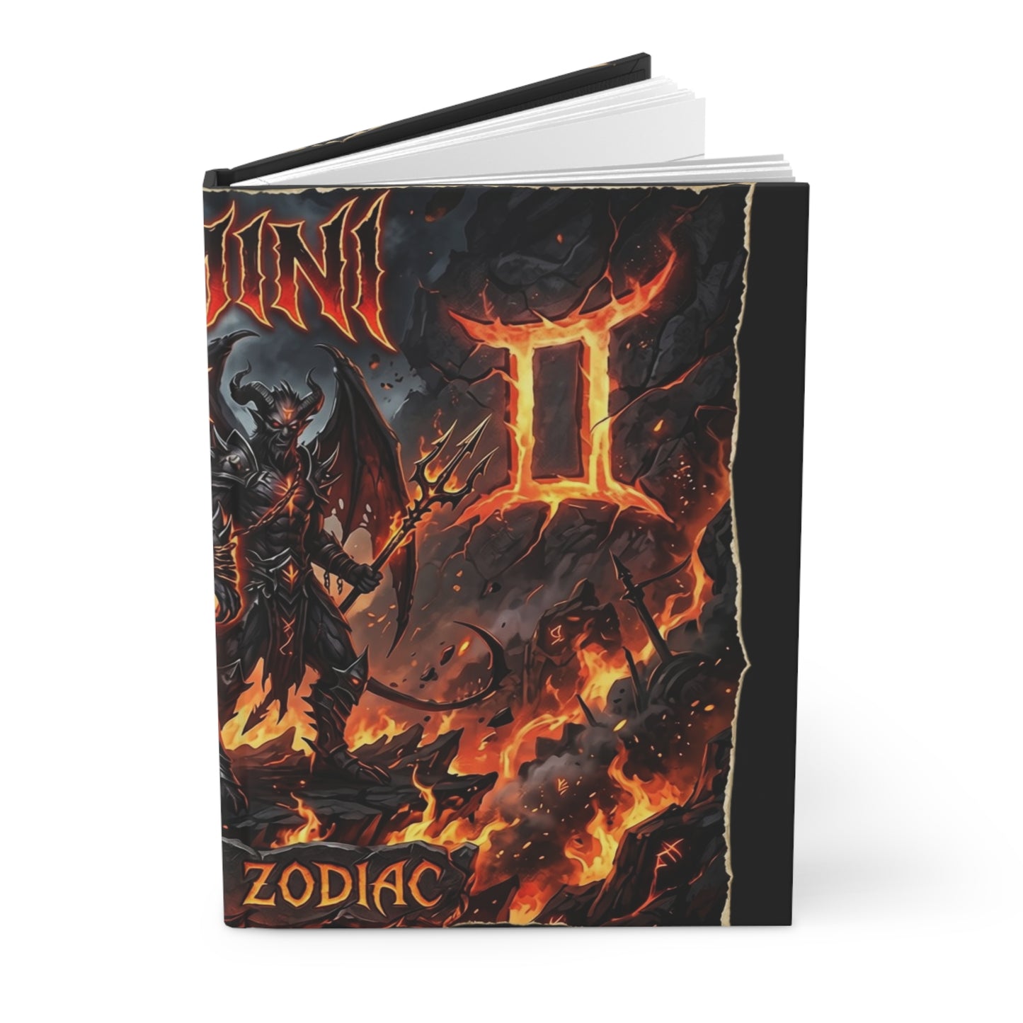 Gemini Zodiac Hardcover Journal — Fiery Demon Illustration Lined Notebook