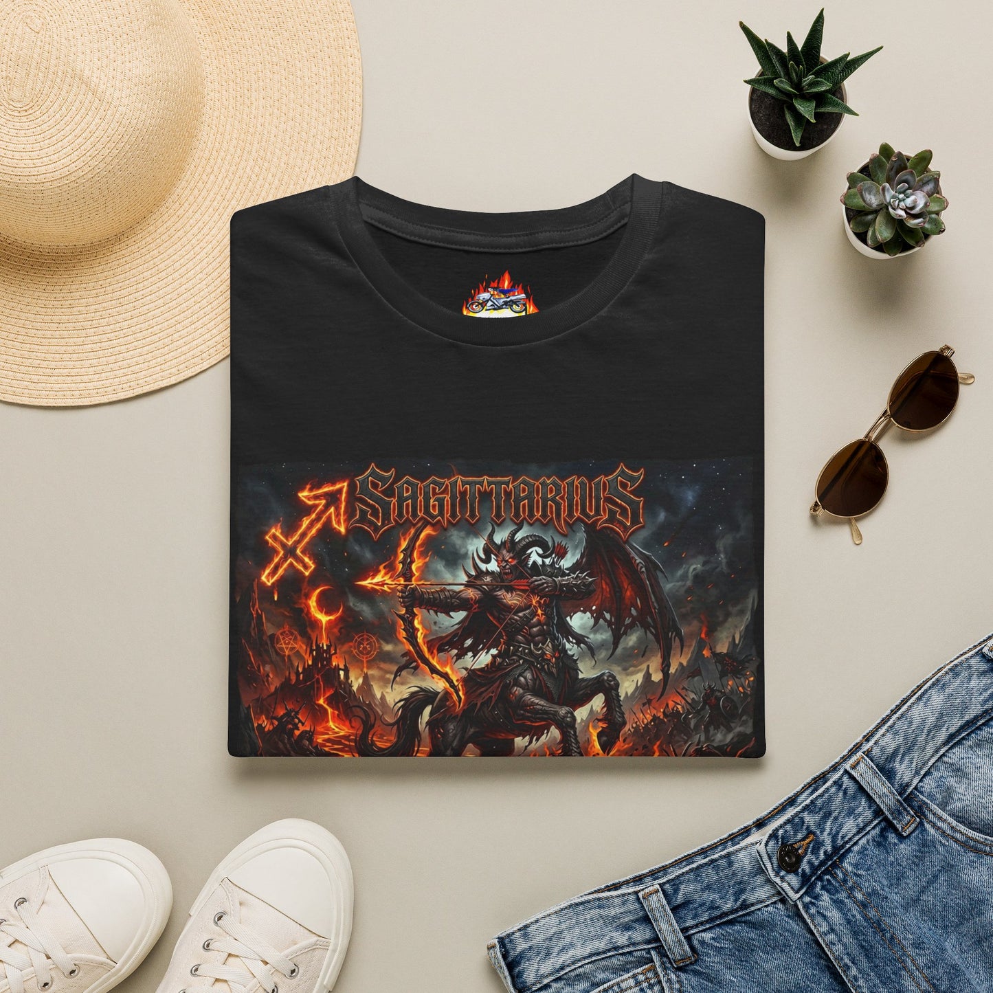 Sagittarius Demon Graphic T-Shirt — Fiery Zodiac Archer Design
