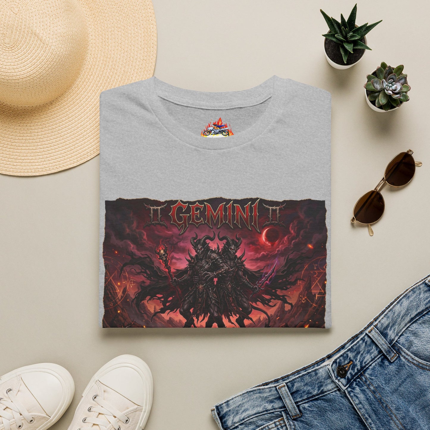 Gemini Zodiac Graphic T-Shirt — Dark Mythic Astrological Design