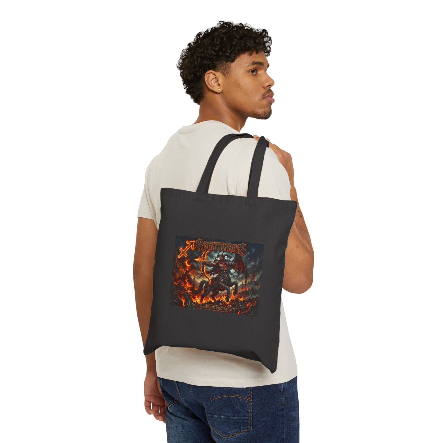 Demonic Sagittarius Zodiac Canvas Tote Bag – Gothic Rock Graphic Beach & Market Bag