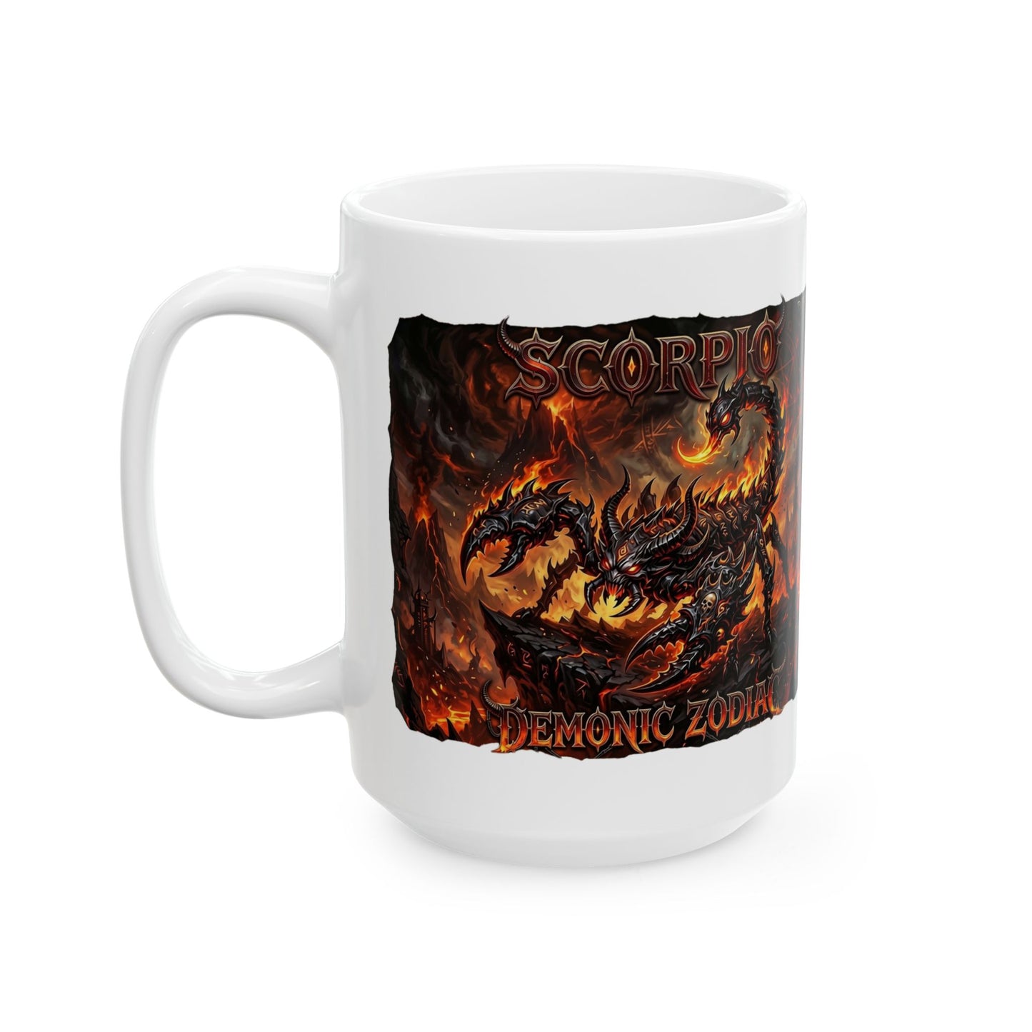 Demonic Scorpio Ceramic Mug — Fiery Gothic Coffee Cup (11oz & 15oz)