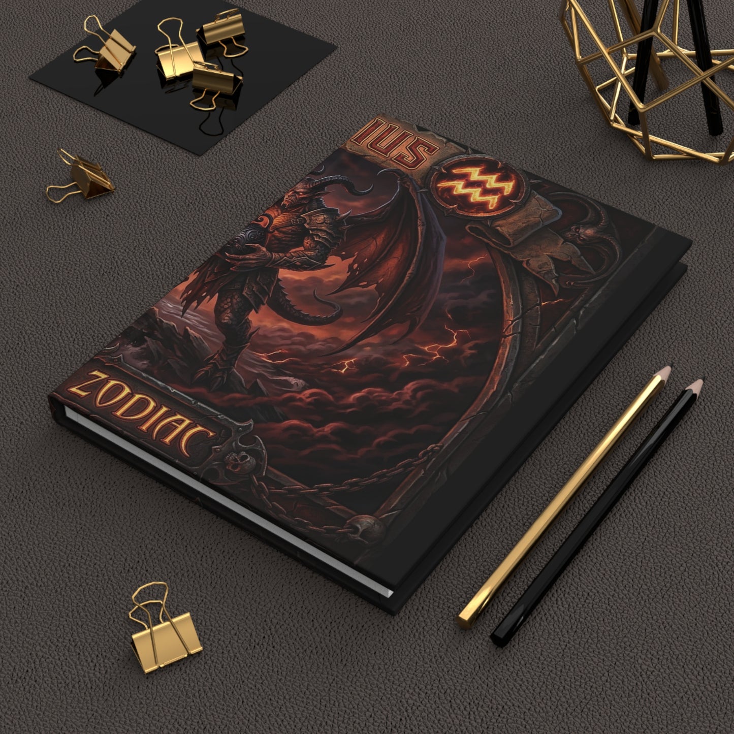 Aquarius Zodiac Hardcover Journal — Dark Fantasy Lined Notebook