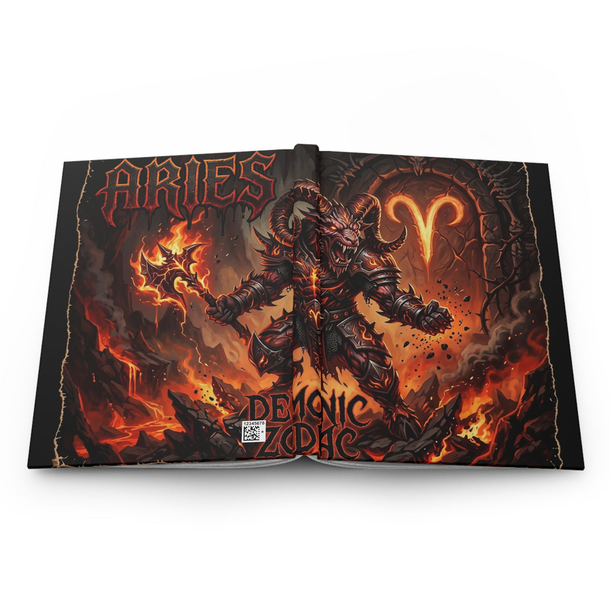 Aries Zodiac Journal — Fiery Demon Warrior Hardcover Lined Notebook