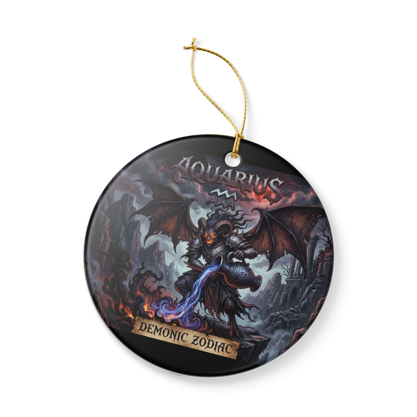 Aquarius Demonic Zodiac Ceramic Ornament — Gothic Astrology Holiday Decoration