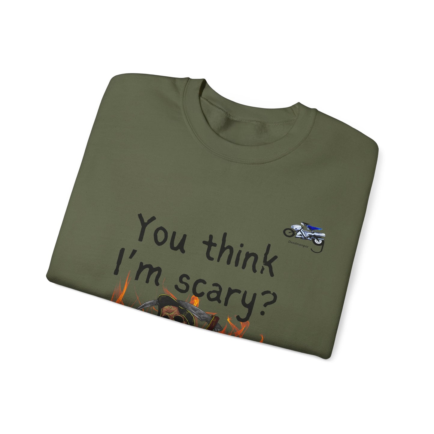 Funny Halloween Crewneck Sweatshirt - 'You Think I'm Scary? Go Look in a Mirror!'