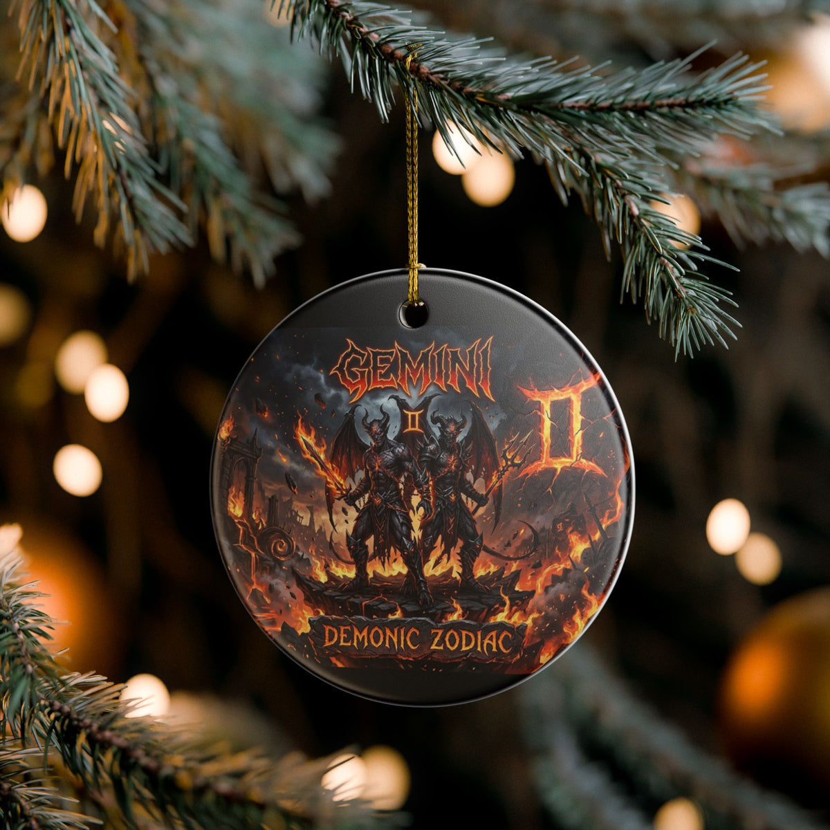 Gemini Demonic Zodiac Ceramic Ornament – Astrological Horror Holiday Decor