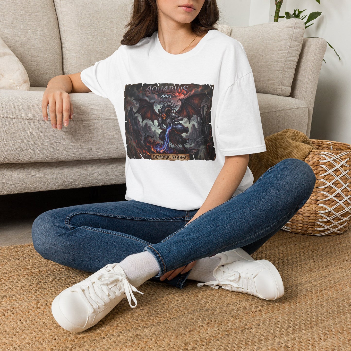 Aquarius Demon Art T-Shirt — Gothic Zodiac Graphic Tee